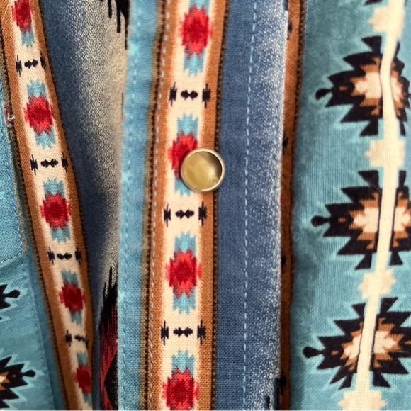 Vintage Wrangler Western Shirt Mens XL Aztec Southwest Pearl Snap Turquoise - Picture 4 of 12